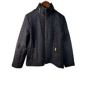 Michael Michael Kors Women's Black Quilted Zip Gold Snap Barn Fall Jacket Large